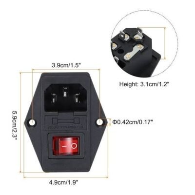 AC Power Plug Female With Fuse Compartment And ON/OFF Switch 250VAC 10A - Image 2