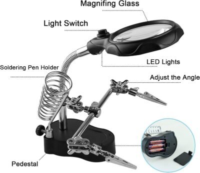 Magnifier With LED & Alligators Holders & Solder Iron Stand (TE-801) - Image 3