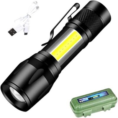 High Power Led Torch Light with USB Rechargeable (Black, Metal)